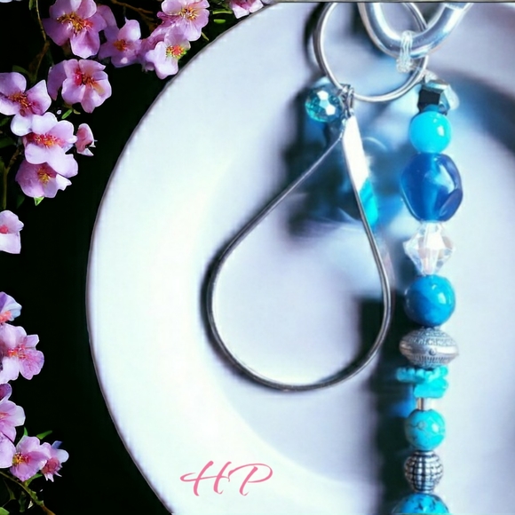 Delicate Silver, Blue & Turquoise Hand Crafted Beaded Keychain - Picture 1 of 6